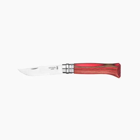 Couteau N°08 Inox bouleau lamellé rouge